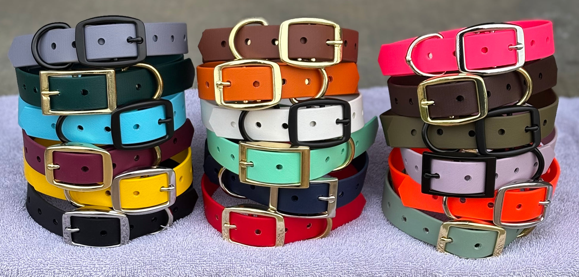 Stack of BioThane Dog Collars on with Multiple Colors