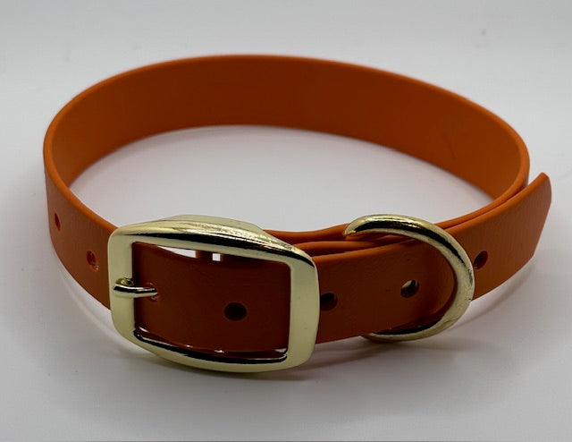 Burnt orange biothane dog collar with gold hardware