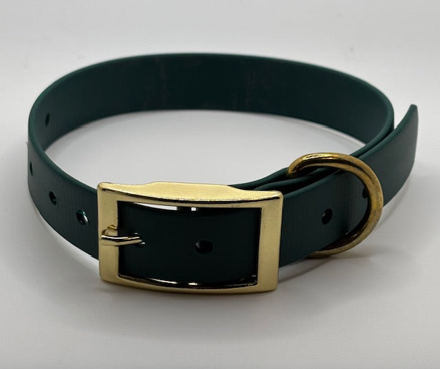 Dark Green dog collar made from biothane with gold hardware