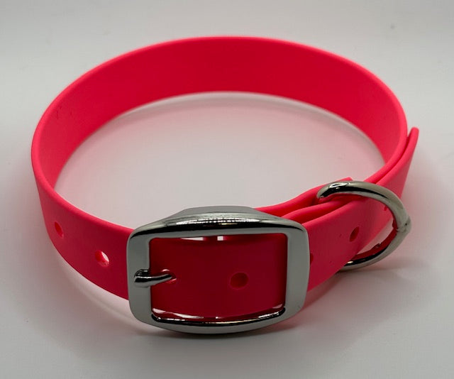 Biothane hot pink dog collar made from biothane with silver buckle