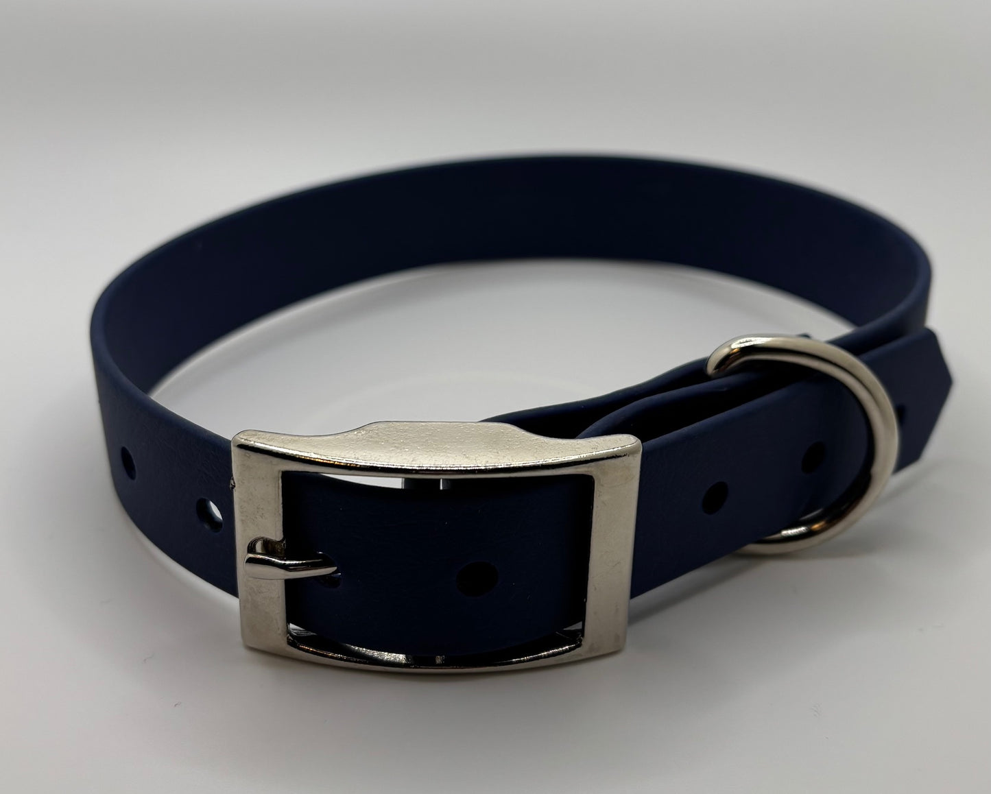 BioThane Dog Collar, Navy Blue with Silver buckle