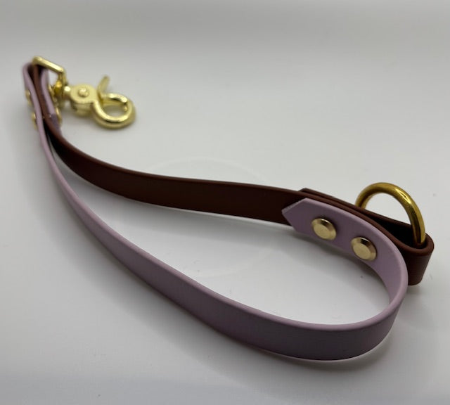 Two tone traffic handle spring lilac and wine merlot with gold hardware